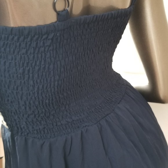 Navy Blue Lace Strapped Maxi Dress. - Picture 4 of 5